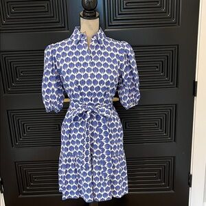 Kate Spade Blue and White Shell Print Mini Dress